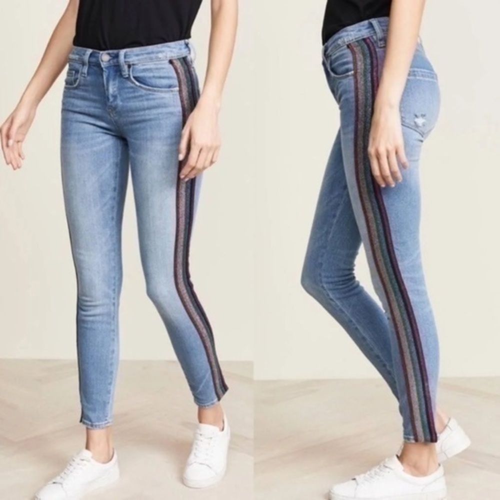 NWT BLANKNYC The Bond Mid Rise Skinny Rainbow Stripe Jeans